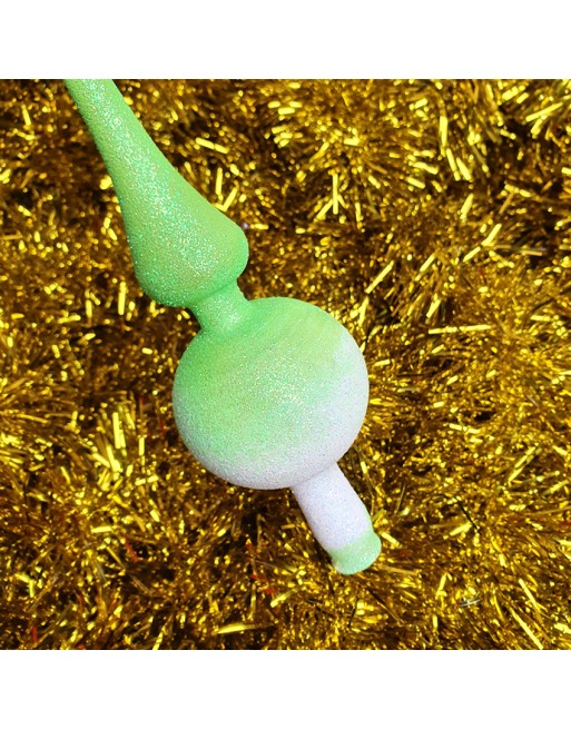 Czub Szpic 28cm dekorowany szklany choinkowy NEON brokatówka