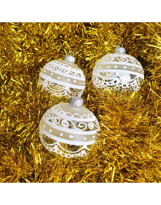 Bombki 8cm/3szt mix dekor szklane choinkowe zestaw koronka