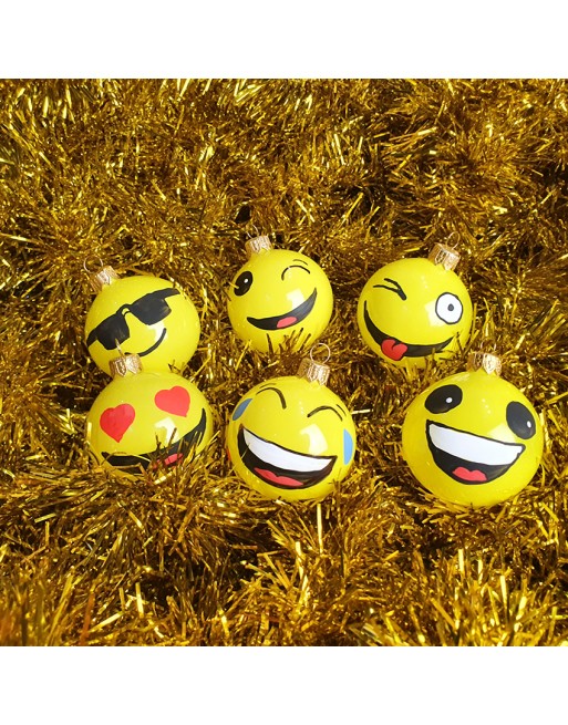 Bombki 6cm/6szt dekor szklane choinkowe emotki