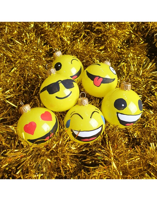 Bombki 6cm/6szt dekor szklane choinkowe emotki