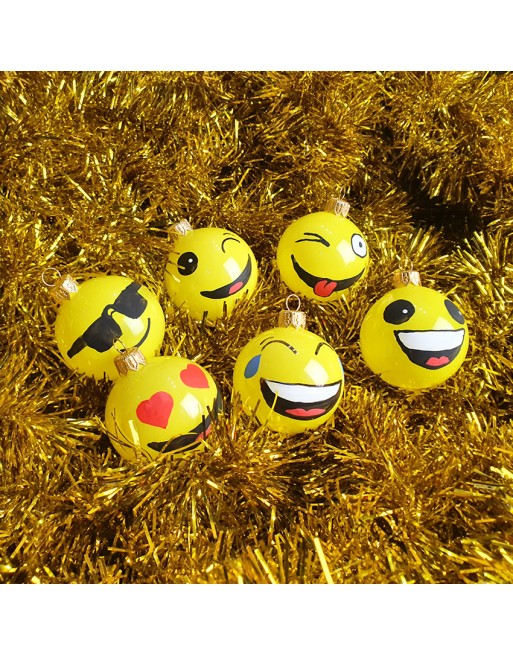 Bombki 6cm/6szt dekor szklane choinkowe emotki