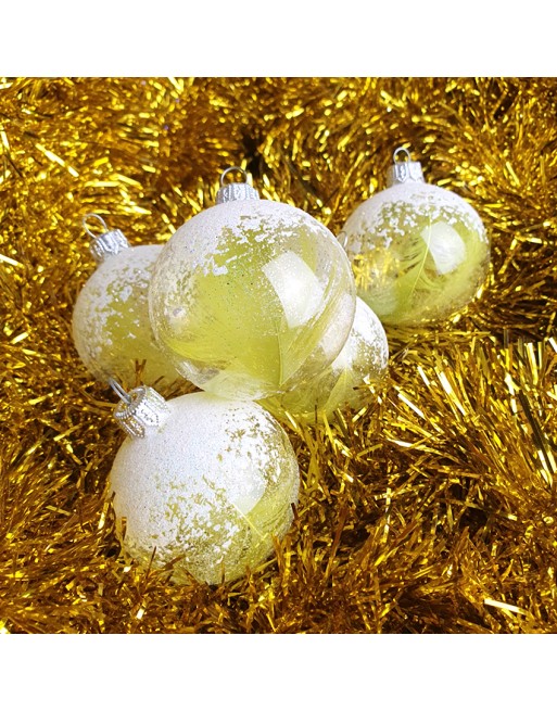 Bombki 6cm/5szt dekor szklane choinkowe ozdoby piórko oszronione