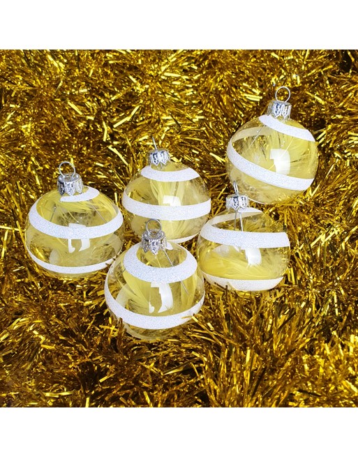 Bombki 6cm/5szt dekor szklane choinkowe ozdoby piórko spirala