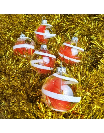 Bombki 6cm/5szt dekor szklane choinkowe ozdoby piórko spirala