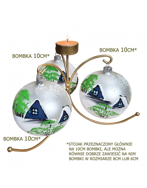 Stojak złoty świecznik na bombki 10cm wieszak na kule