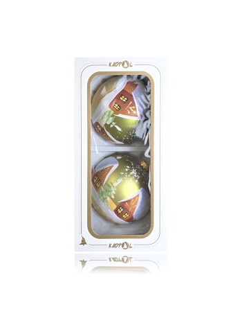 OUTLET Bombki 12cm/2szt dekor szklane choinkowe pejzaż domki duże