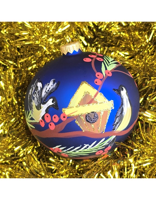 Bombka 12cm/1szt dekor z dedykacją imieniem LUX niebieska Ptaki
