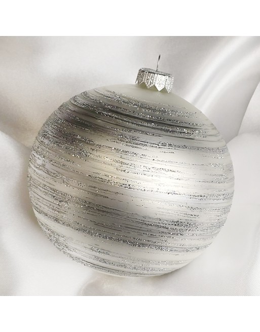 Bombka 12cm/1szt dekor pełen dookoła LUX duża biała perłowa Galaktyka