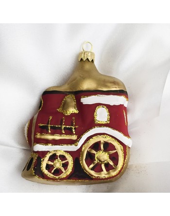 Bombka kształtka szklana ręcznie malowana czerwona złota Lokomotywa Ciuchia