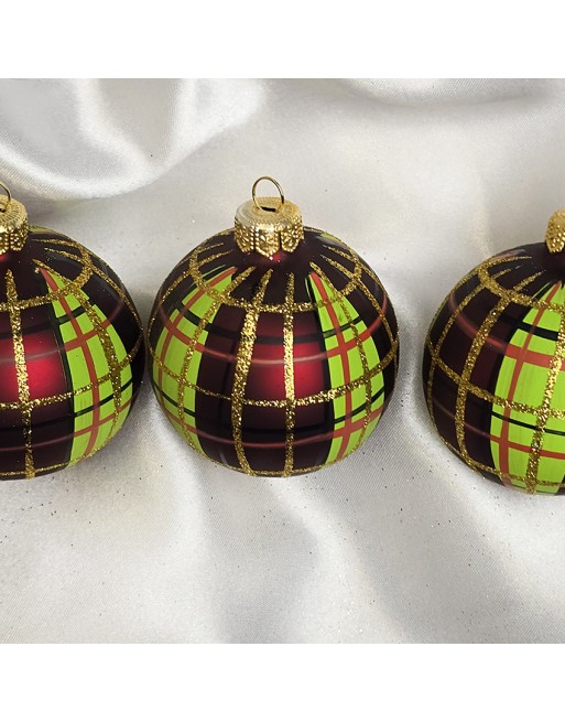 Bombki 7cm/3szt mix dekor szklane choinkowe zestaw burgund szkocka krata