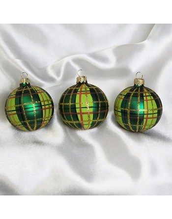 Bombki 7cm/3szt mix dekor szklane choinkowe zestaw zielone szkocka krata