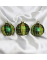 Bombki 7cm/3szt mix dekor szklane choinkowe zestaw zielone szkocka krata
