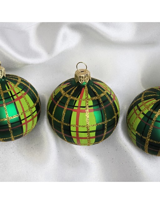 Bombki 7cm/3szt mix dekor szklane choinkowe zestaw zielone szkocka krata
