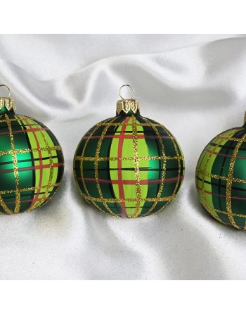 Bombki 7cm/3szt mix dekor szklane choinkowe zestaw zielone szkocka krata