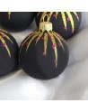 Bombki 6cm/4szt dekor graficzny szklane choinkowe czarne aksamit mat brokat