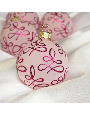 Bombki 6cm/4szt dekor graficzny szklane choinkowe różowe malowane brokat