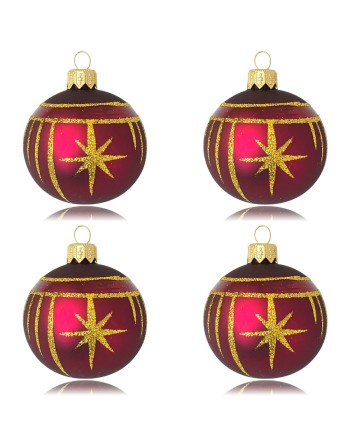 Bombki 6cm/4szt dekor graficzny szklane choinkowe burgund mat Gwiazdki