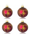 Bombki 6cm/4szt dekor graficzny szklane choinkowe burgund mat Gwiazdki