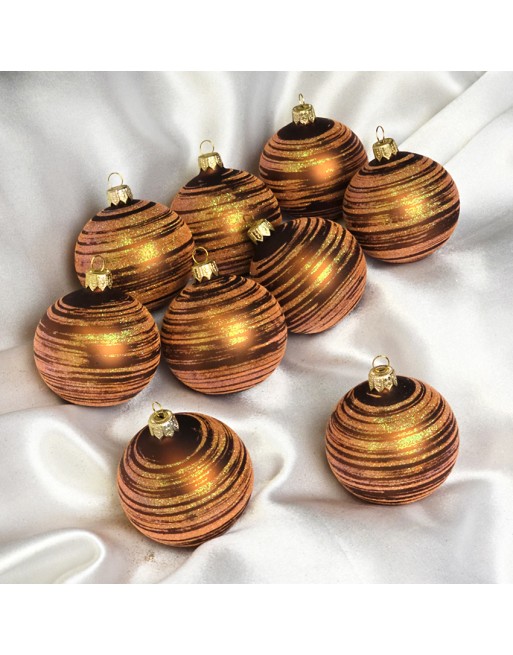 OUTLET Bombki 7cm/9szt dekor szklane choinkowe zestaw brązowe galaktyka
