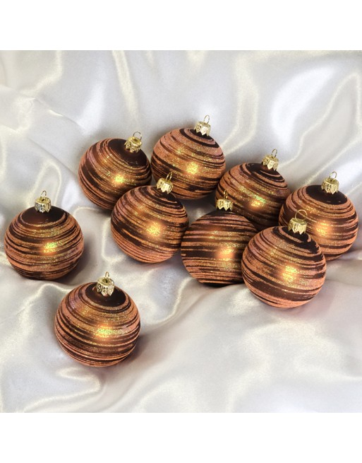 OUTLET Bombki 7cm/9szt dekor szklane choinkowe zestaw brązowe galaktyka