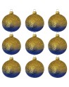 OUTLET Bombki 7cm/9szt dekor szklane choinkowe zestaw cieniowane brokatowe