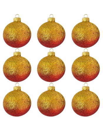 OUTLET Bombki 7cm/9szt dekor szklane choinkowe zestaw cieniowane brokatowe