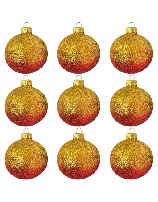 OUTLET Bombki 7cm/9szt dekor szklane choinkowe zestaw cieniowane brokatowe