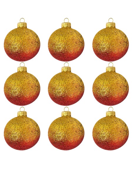 OUTLET Bombki 7cm/9szt dekor szklane choinkowe zestaw cieniowane brokatowe