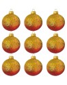 OUTLET Bombki 7cm/9szt dekor szklane choinkowe zestaw cieniowane brokatowe