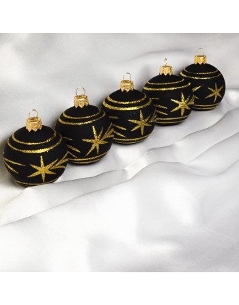 OUTLET Bombki 6cm/5szt dekor szklane choinkowe zestaw czarne brokat