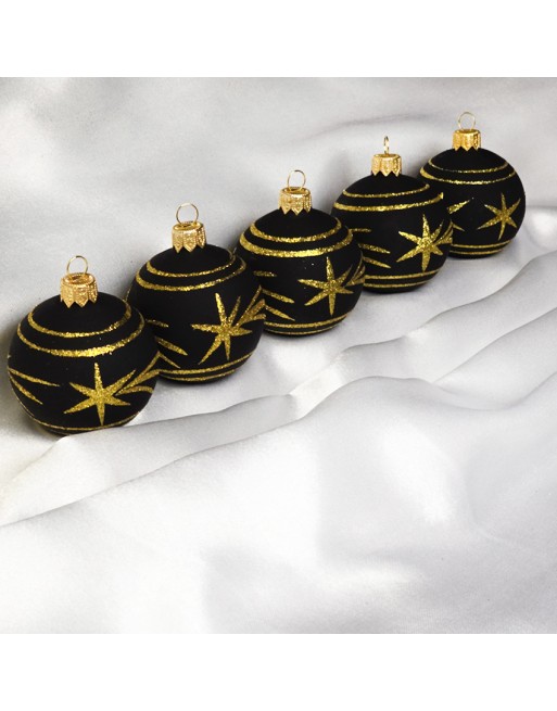 OUTLET Bombki 6cm/5szt dekor szklane choinkowe zestaw czarne brokat