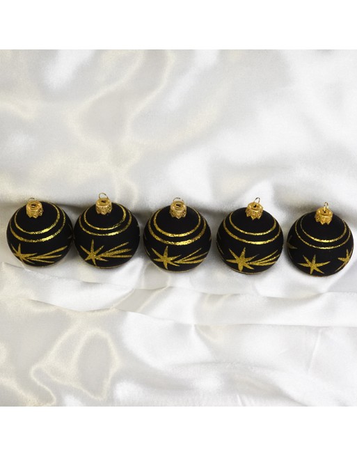 OUTLET Bombki 6cm/5szt dekor szklane choinkowe zestaw czarne brokat