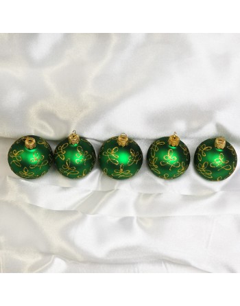 Bombki 6cm/5szt dekor szklane choinkowe ozdoby zestaw zielone mat brokat