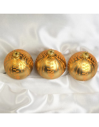 Bombki 8cm/3szt mix dekor szklane choinkowe zestaw złote mat brokat