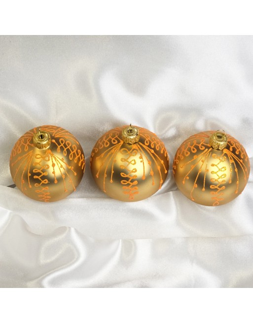 Bombki 8cm/3szt mix dekor szklane choinkowe zestaw złote mat brokat