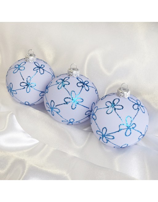 Bombki 8cm/3szt mix dekor szklane choinkowe zestaw niebieski aksamit brokat
