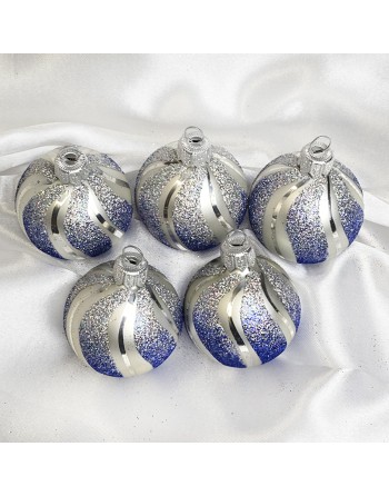 Bombki 5cm/5szt mix dekor szklane choinkowe zestaw biały perłowy mat Paski
