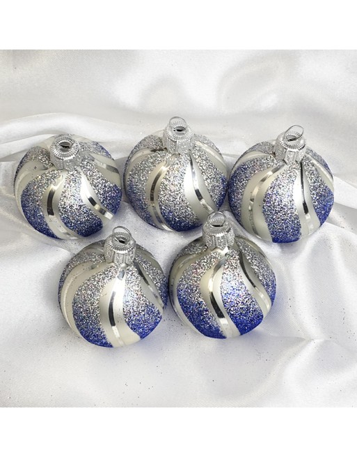 Bombki 5cm/5szt mix dekor szklane choinkowe zestaw biały perłowy mat Paski