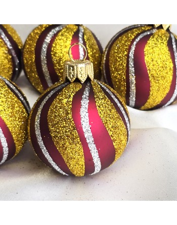 Bombki 5cm/5szt mix dekor szklane choinkowe zestaw burgund mat Paski