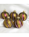 Bombki 5cm/5szt mix dekor szklane choinkowe zestaw burgund mat Paski