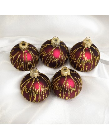 Bombki 5cm/5szt mix dekor szklane choinkowe zestaw burgund mat EKG