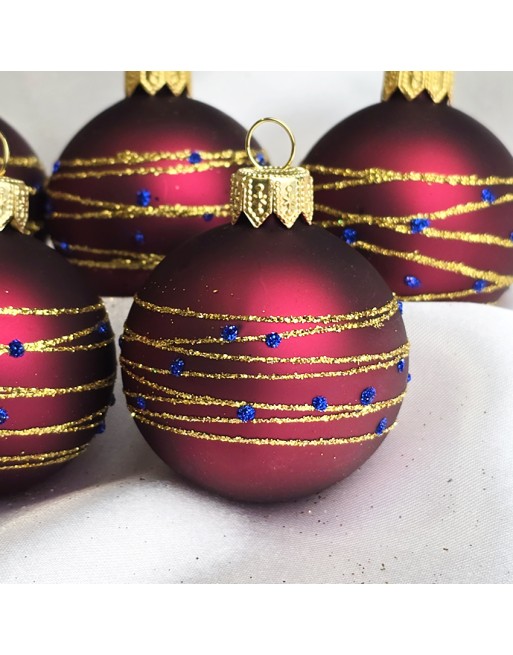 Bombki 5cm/5szt mix dekor szklane choinkowe zestaw burgund mat Nitka