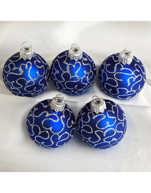 Bombki 5cm/5szt mix dekor szklane choinkowe zestaw niebieski mat Serca