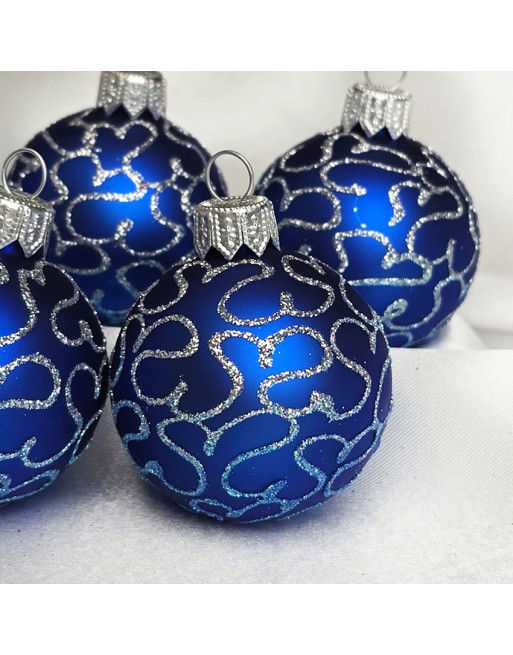 Bombki 5cm/5szt mix dekor szklane choinkowe zestaw niebieski mat Serce