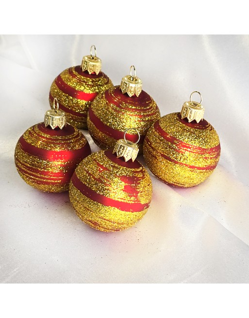 Bombki 5cm/5szt mix dekor szklane choinkowe zestaw czerwony mat Galaktyka