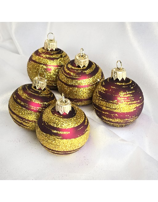 Bombki 5cm/5szt mix dekor szklane choinkowe zestaw burgund mat Galaktyka