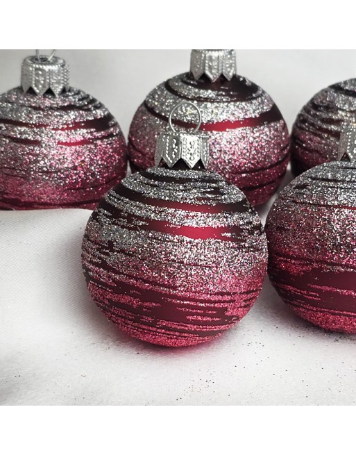 Bombki 5cm/5szt mix dekor szklane choinkowe zestaw burgund mat Galaktyka