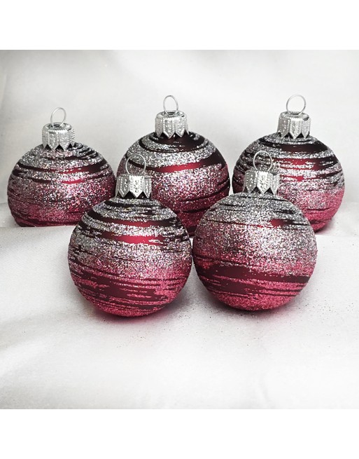 Bombki 5cm/5szt mix dekor szklane choinkowe zestaw burgund mat Galaktyka