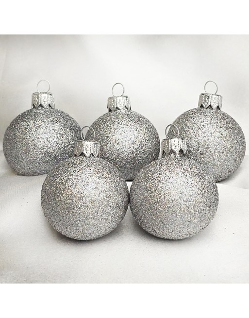Bombki 5cm/5szt mix dekor szklane choinkowe zestaw srebrne brokatowe