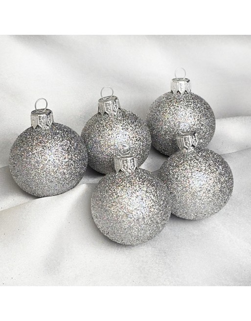 Bombki 5cm/5szt mix dekor szklane choinkowe zestaw srebrne brokatowe